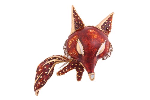 Lot 308 - Asprey & Co. - a bejewelled enamel fox brooch...