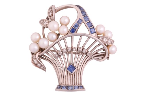 Lot 139 - A sapphire and pearl giardinetti brooch, in...