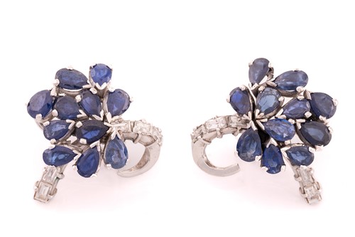 Lot 173 - A pair of sapphire and diamond fruiting vine...