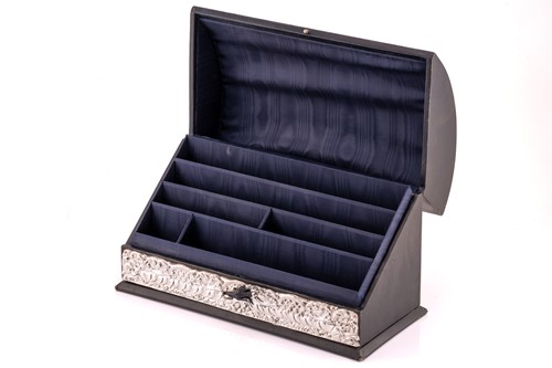 Lot 450 - A modern silver mounted leather stationery box,...