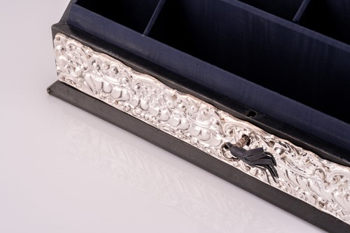 Lot 450 - A modern silver mounted leather stationery box,...