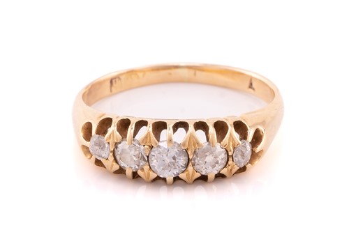 Lot 171 - An Edwardian five stone half hoop diamond ring;...