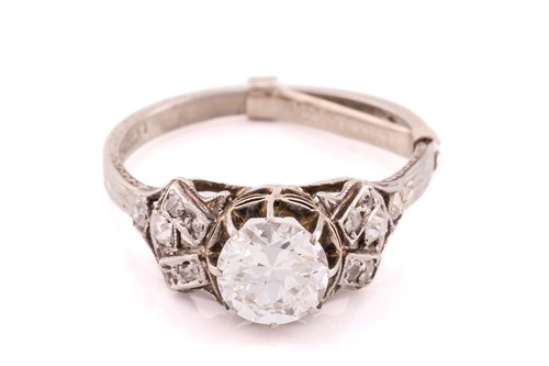 Lot 108 - A single stone diamond ring; the round Old...