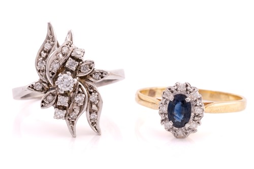 Lot 151 - A white metal and diamond cluster ring,...