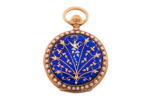 Lot 420 - A full hunter fob pocket watch with enamel and...