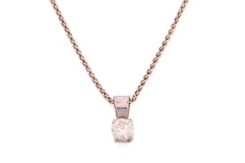 Lot 133 - A single stone diamond pendant and chain, the...