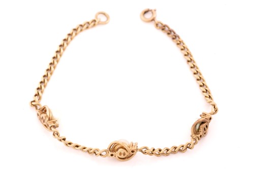 Lot 3 - A 9ct gold and pearl curb pattern bracelet,...