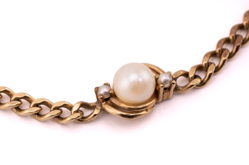 Lot 3 - A 9ct gold and pearl curb pattern bracelet,...