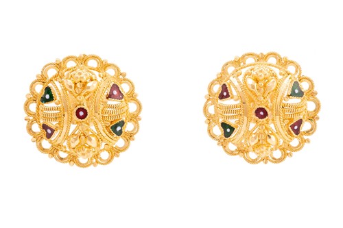 Lot 111 - A pair of enamelled stud earrings, each...