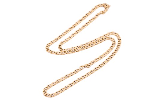 Lot 123 - An 18ct yellow gold flat curb link necklace,...