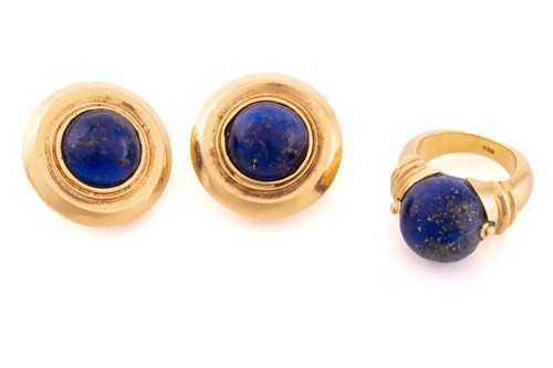 Lot 62 - A pair of lapis lazuli clip-on earrings and a...