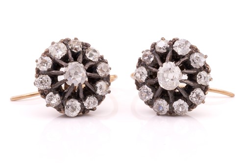 Lot 203 - A pair of diamond cluster earrings, each...