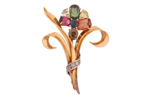 Lot 60 - A 1940s multi-gem set and diamond floral spray...