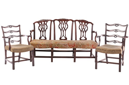 Lot 104 - A Chippendale-style mahogany triple chair back...