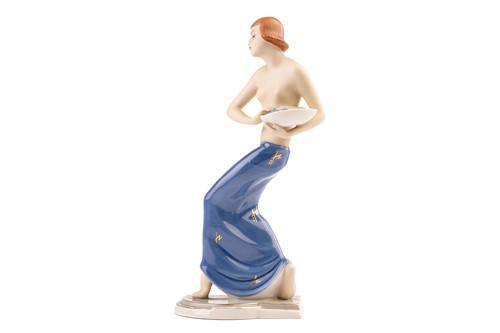 Lot 150 - A Royal Dux Art Deco figure of a semi-clad...