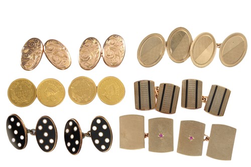 Lot 57 - Six pairs of cufflinks in different designs;...