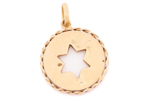 Lot 163 - A yellow metal Star of David pendant, circular...
