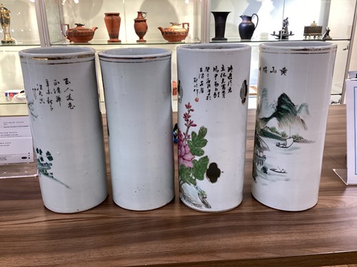 Lot 87 - Four Chinese porcelain hat stands, late Qing -...