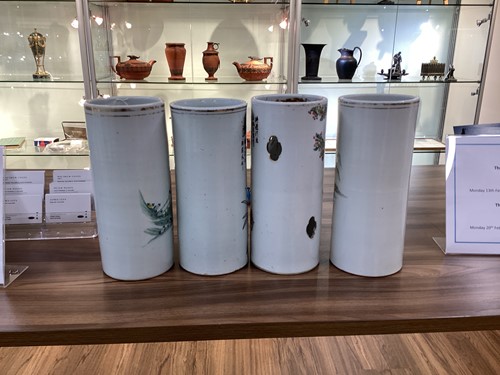 Lot 87 - Four Chinese porcelain hat stands, late Qing -...