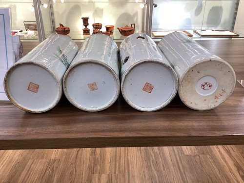 Lot 87 - Four Chinese porcelain hat stands, late Qing -...