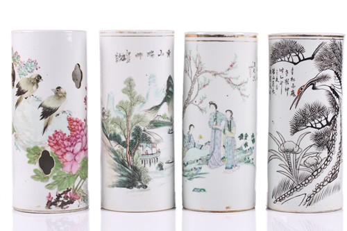 Lot 87 - Four Chinese porcelain hat stands, late Qing -...