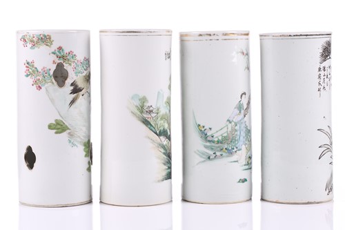 Lot 87 - Four Chinese porcelain hat stands, late Qing -...