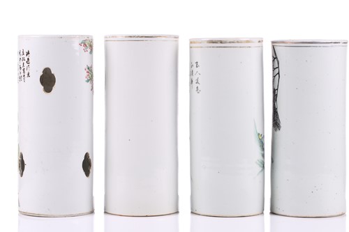 Lot 87 - Four Chinese porcelain hat stands, late Qing -...