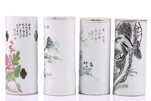 Lot 87 - Four Chinese porcelain hat stands, late Qing -...