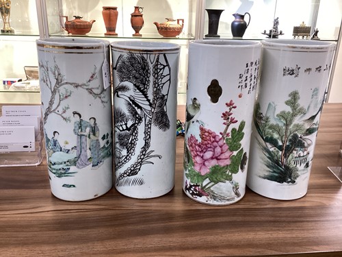 Lot 87 - Four Chinese porcelain hat stands, late Qing -...