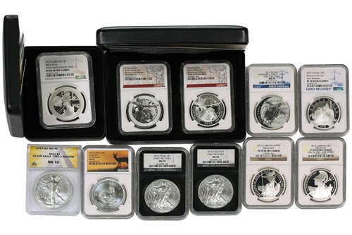 Lot 207 - A collection of eleven fine silver proof crown...