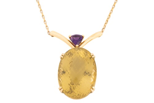 Lot 153 - A large citrine and amethyst necklace,...