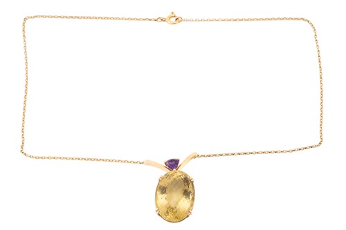Lot 153 - A large citrine and amethyst necklace,...