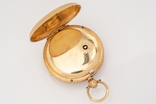 Lot 399 - An 18ct yellow gold open face pocket watch,...