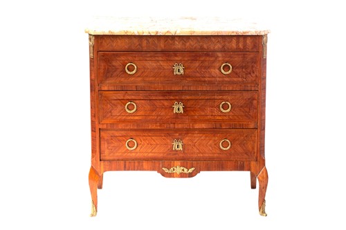 Lot 137 - An French Louis XVI style marble topped three...