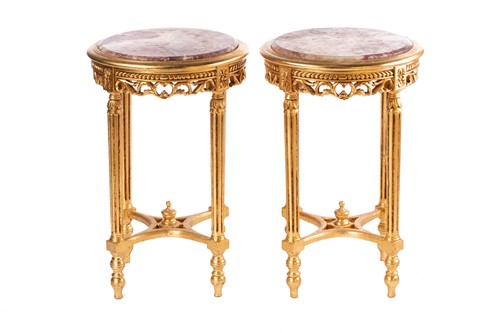 Lot 112 - A pair of Louis XVI style carved and gilt...