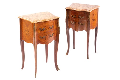 Lot 138 - A matched pair of Louis XV style marble topped...