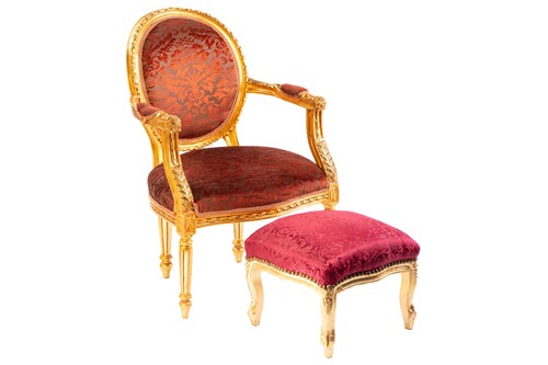 Lot 169 - A Louis XVI style gilt wood fauteuil, 20th...