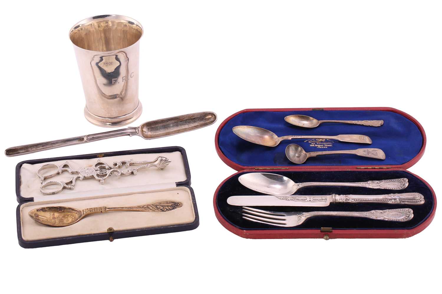 Lot 487 - A silver beaker; a George III marrow scoop,