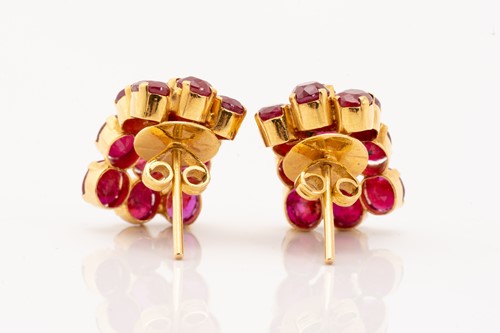 Lot 111 - A pair of ruby cluster earrings, each...