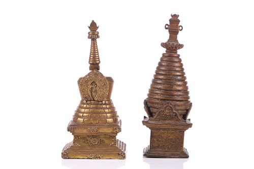 Lot 101 - A bronze stupa, possibly of Svayambhunath,...