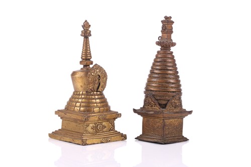 Lot 101 - A bronze stupa, possibly of Svayambhunath,...