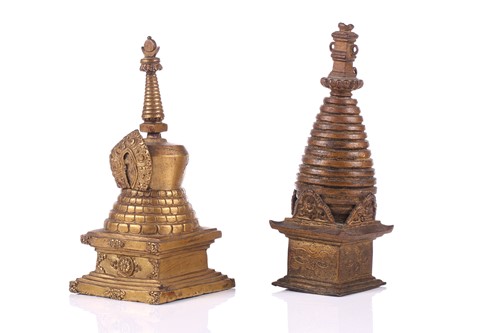 Lot 101 - A bronze stupa, possibly of Svayambhunath,...