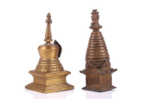 Lot 101 - A bronze stupa, possibly of Svayambhunath,...