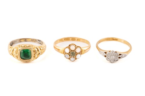 Lot 206 - Two Victorian gem-set rings and a diamond...