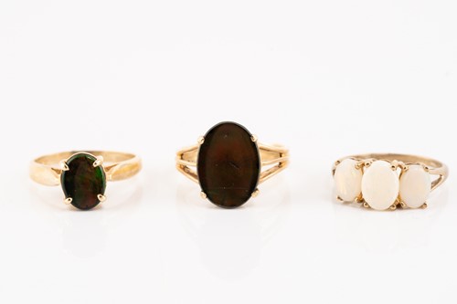Lot 164 - Two ammolite triplet rings in 14ct gold and...