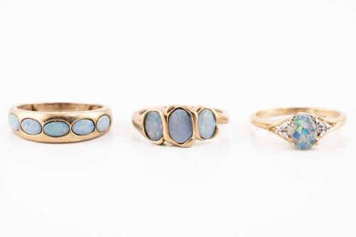 Lot 164 - Two ammolite triplet rings in 14ct gold and...