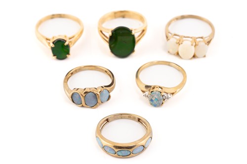 Lot 164 - Two ammolite triplet rings in 14ct gold and...