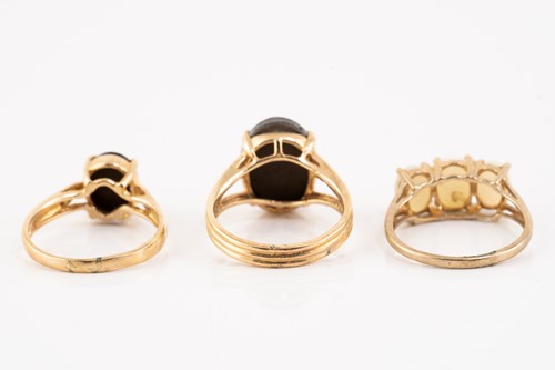 Lot 164 - Two ammolite triplet rings in 14ct gold and...