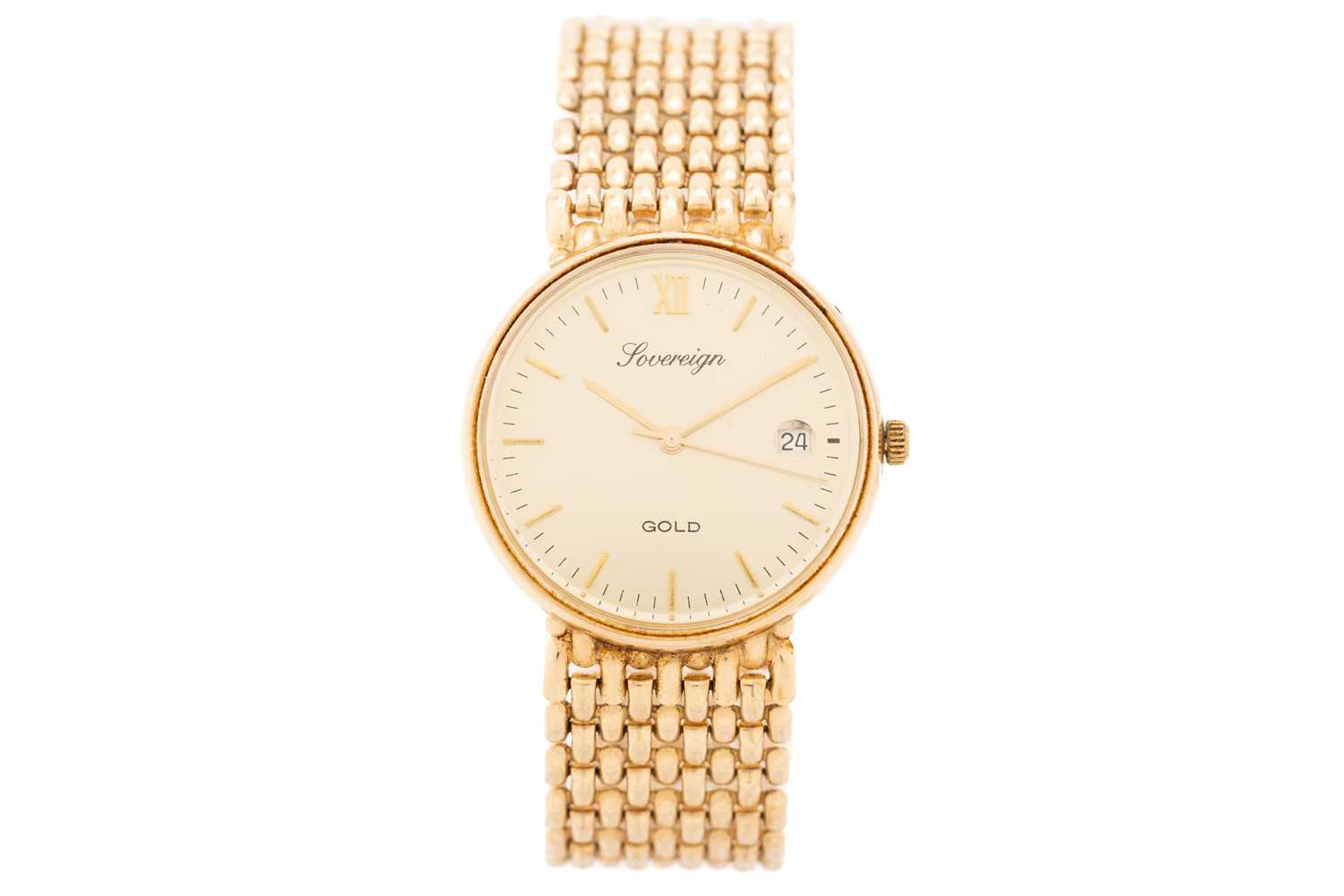 Lot 445 - A 9ct gold Sovereign wristwatch, the gilt dial...