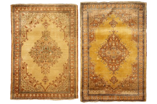 Lot 155 - A matched pair of golden ground Turkish silk...